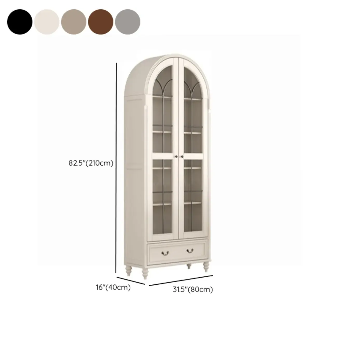 Cream White Display Cabinet with Glass Doors for Living Room #size