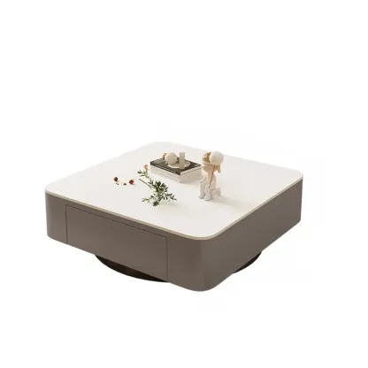 Modern White Glass Square Coffee Table Set with 2-Drawer Image - 2