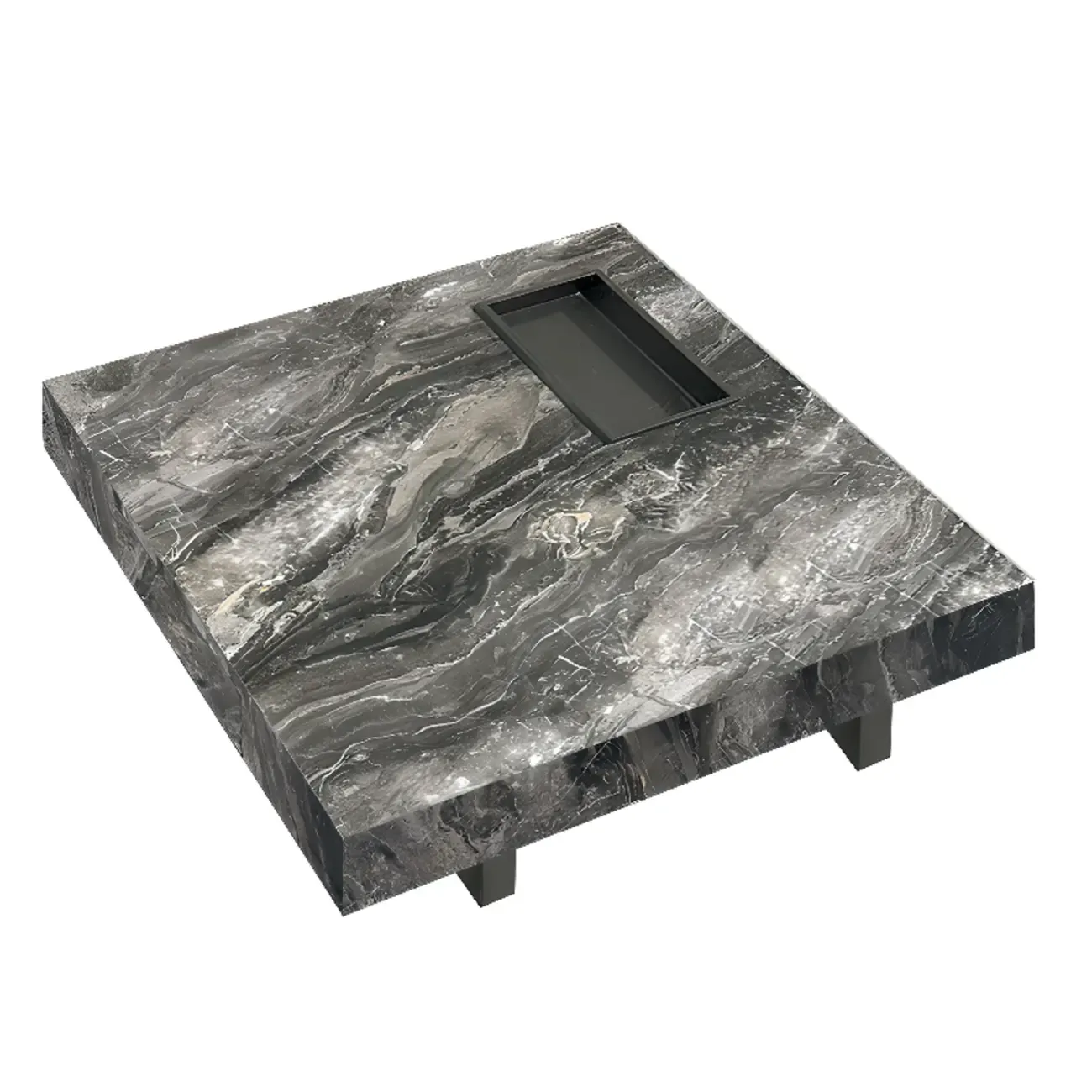 Modern Grey Square Coffee Table with Stainless Steel Base Image - 10