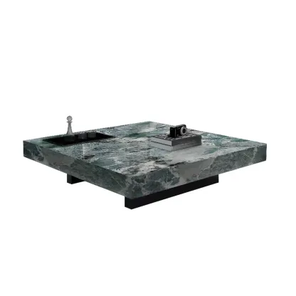 Modern Grey Square Coffee Table with Stainless Steel Base Image - 11