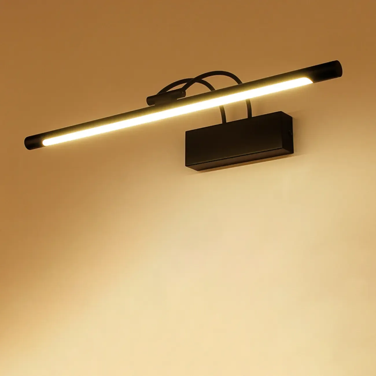 Sleek Black Linear LED Adjustable Vanity Light with Arced Arm for Bedroom Image - 1