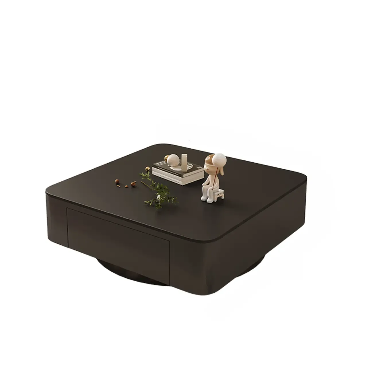 Modern White Glass Square Coffee Table Set with 2-Drawer Image - 3