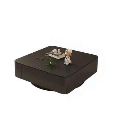 Modern White Glass Square Coffee Table Set with 2-Drawer Image - 3