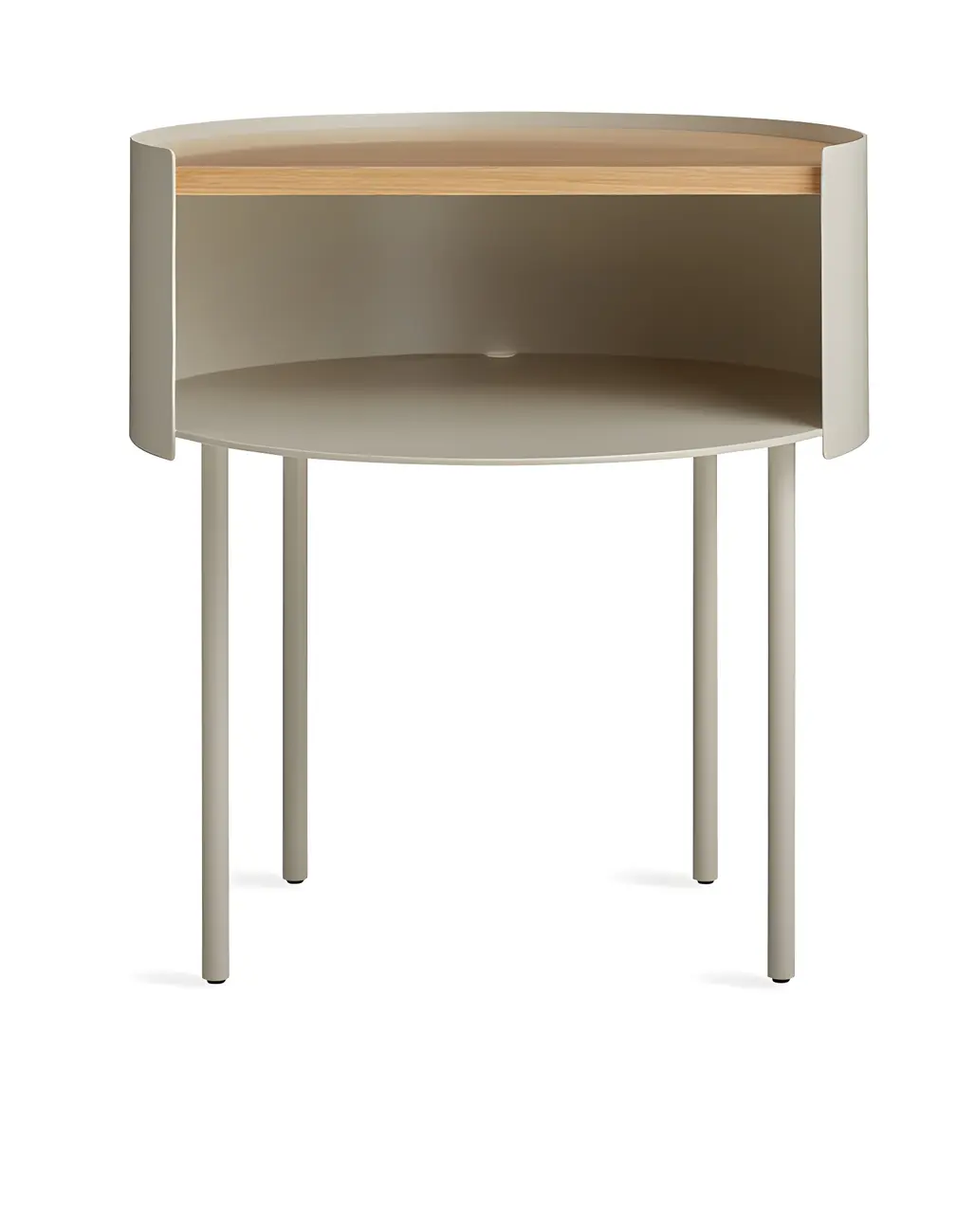 Round Shape Metal Bedside Table with Open Storage Wooden Top Image - 7 | homeyfad