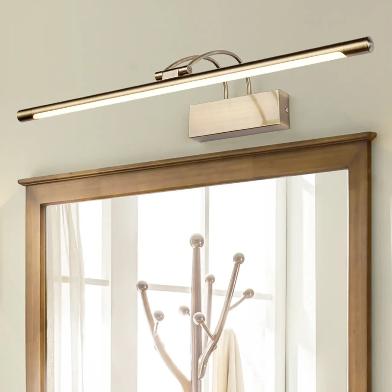 Sleek Black Linear LED Adjustable Vanity Light with Arced Arm for Bedroom Image - 2 | homeyfad