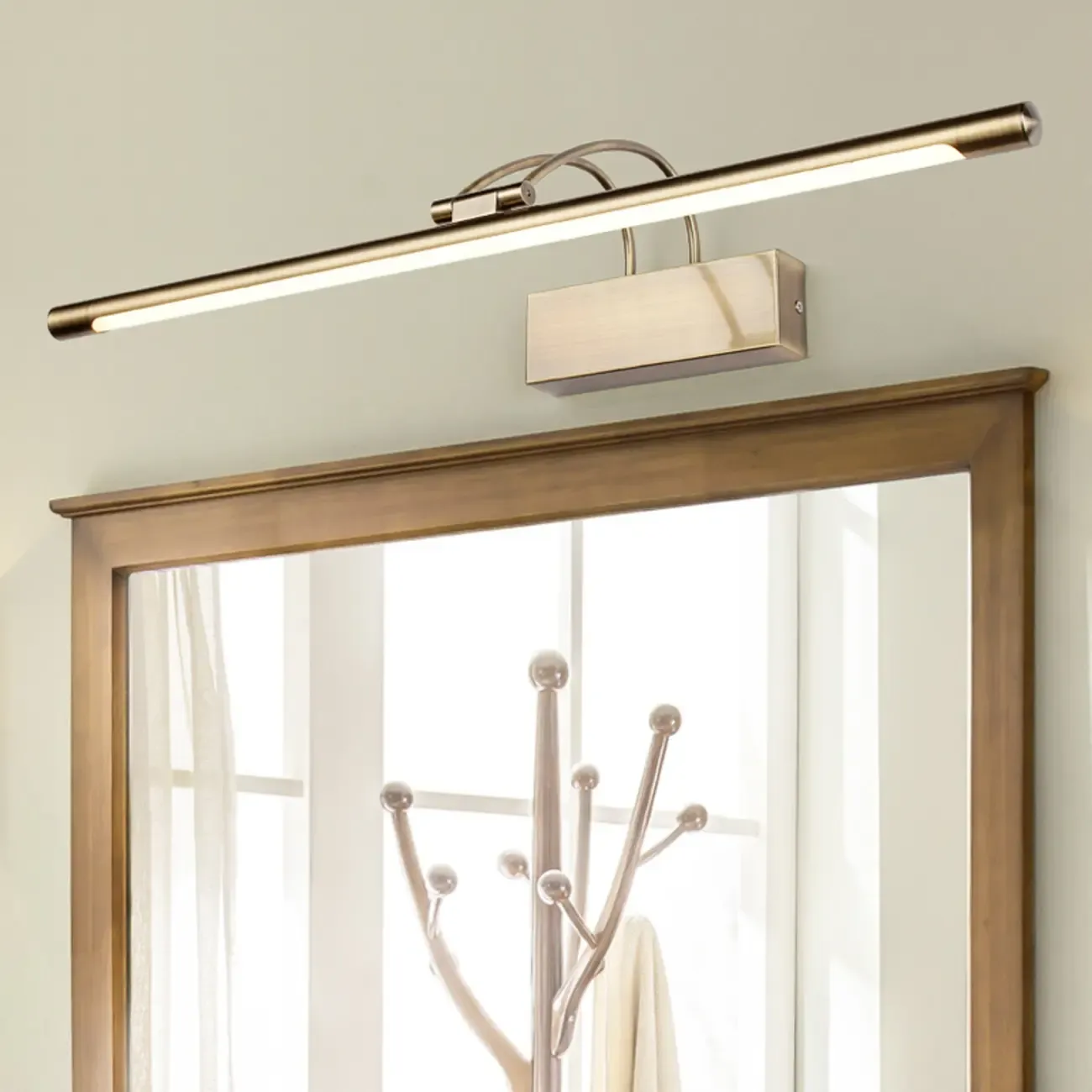 Sleek Black Linear LED Adjustable Vanity Light with Arced Arm for Bedroom Image - 2