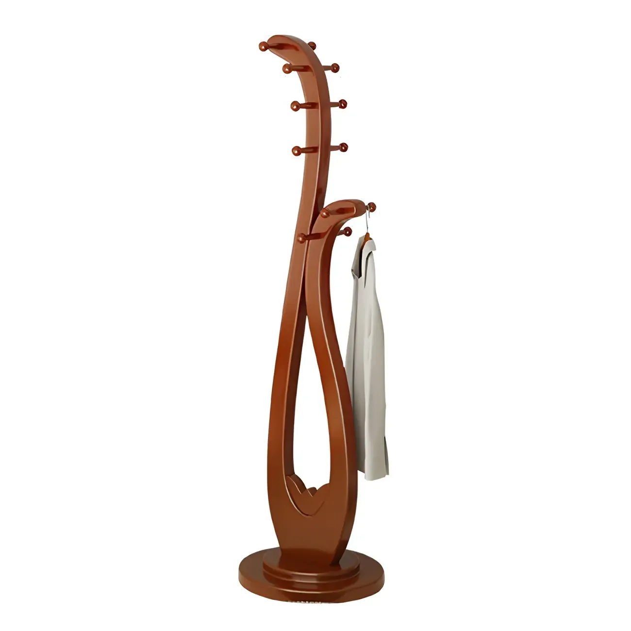 Traditional Solid Wood Freestanding Coat Rack Image - 11