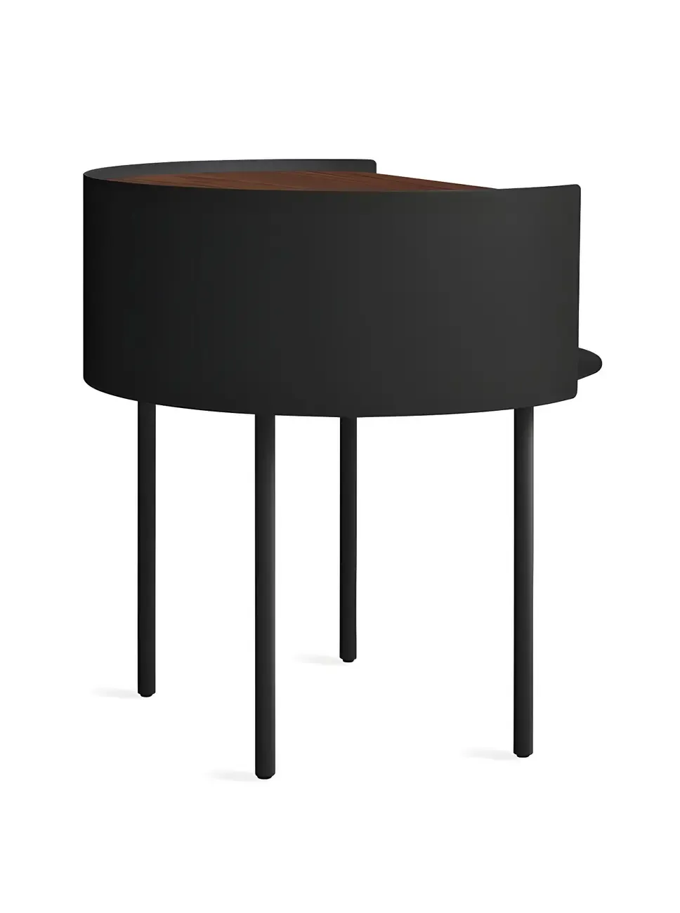 Round Shape Metal Bedside Table with Open Storage Wooden Top Image - 8