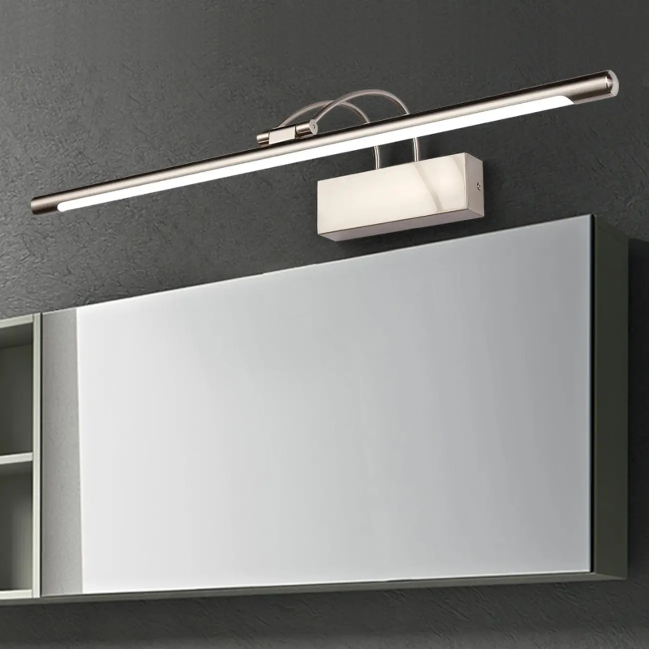 Sleek Black Linear LED Adjustable Vanity Light with Arced Arm for Bedroom Image - 3 | homeyfad