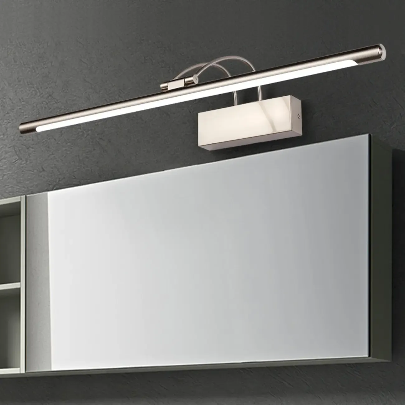Sleek Black Linear LED Adjustable Vanity Light with Arced Arm for Bedroom Image - 3