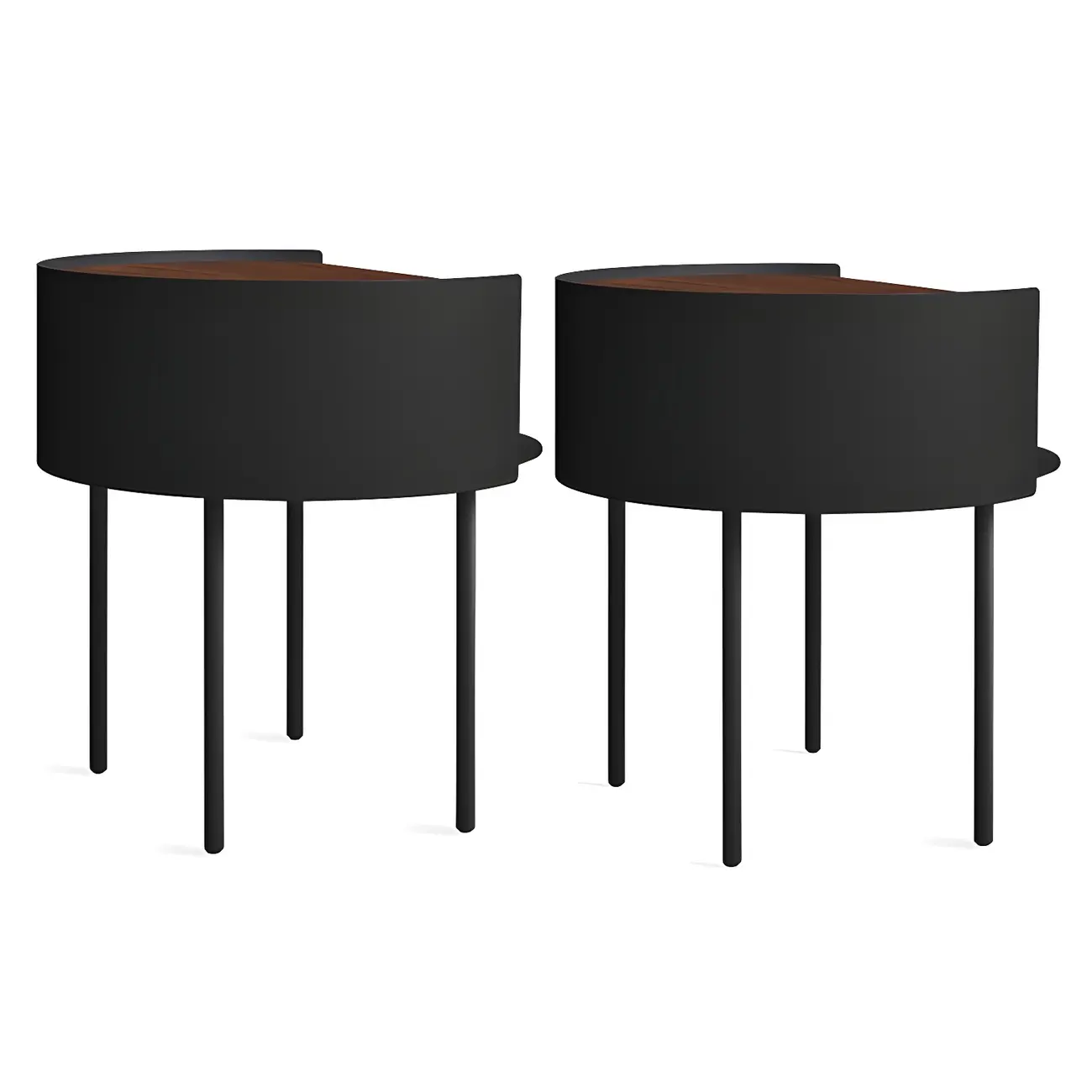 Round Shape Metal Bedside Table with Open Storage Wooden Top Image - 9 | homeyfad