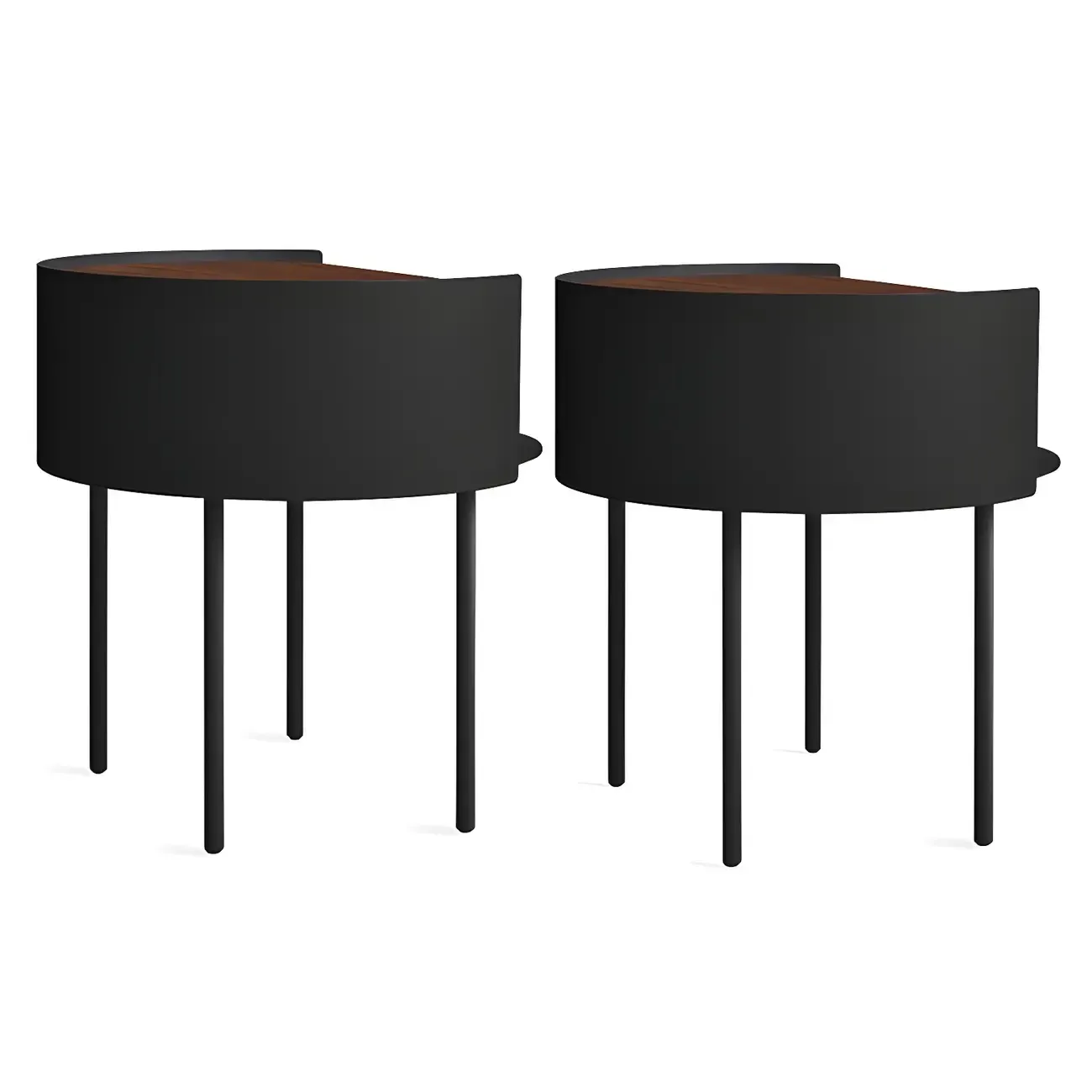 Round Shape Metal Bedside Table with Open Storage Wooden Top Image - 9