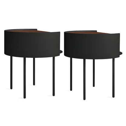 Round Shape Metal Bedside Table with Open Storage Wooden Top Image - 9