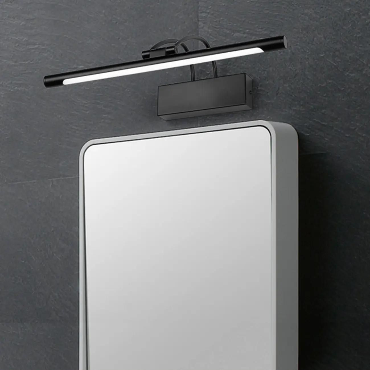 Sleek Black Linear LED Adjustable Vanity Light with Arced Arm for Bedroom Image - 4 | homeyfad