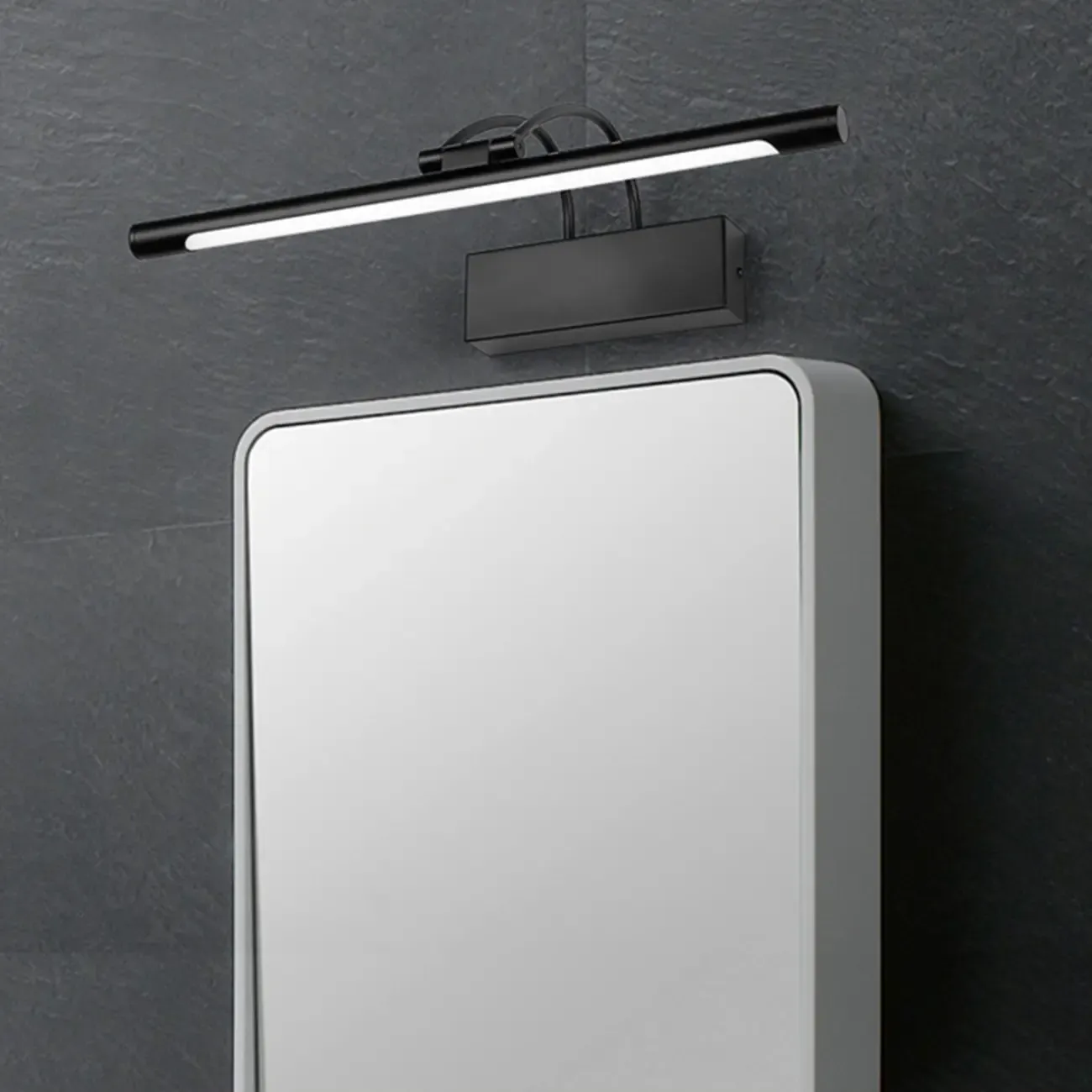 Sleek Black Linear LED Adjustable Vanity Light with Arced Arm for Bedroom Image - 4