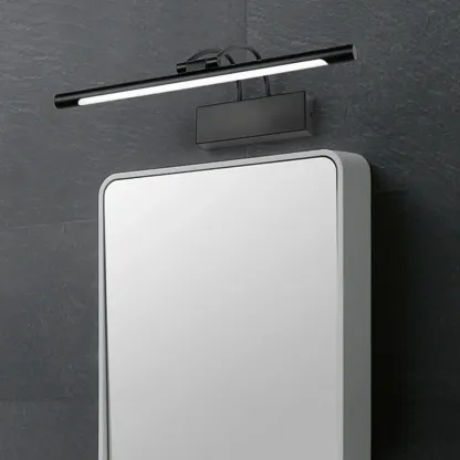 Sleek Black Linear LED Adjustable Vanity Light with Arced Arm for Bedroom Image - 4