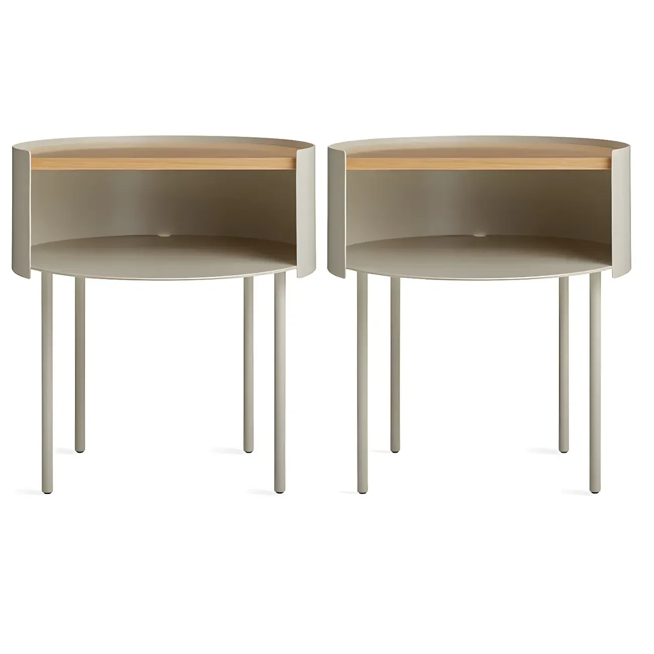 Round Shape Metal Bedside Table with Open Storage Wooden Top Image - 10