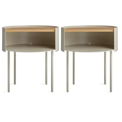 Round Shape Metal Bedside Table with Open Storage Wooden Top Image - 10