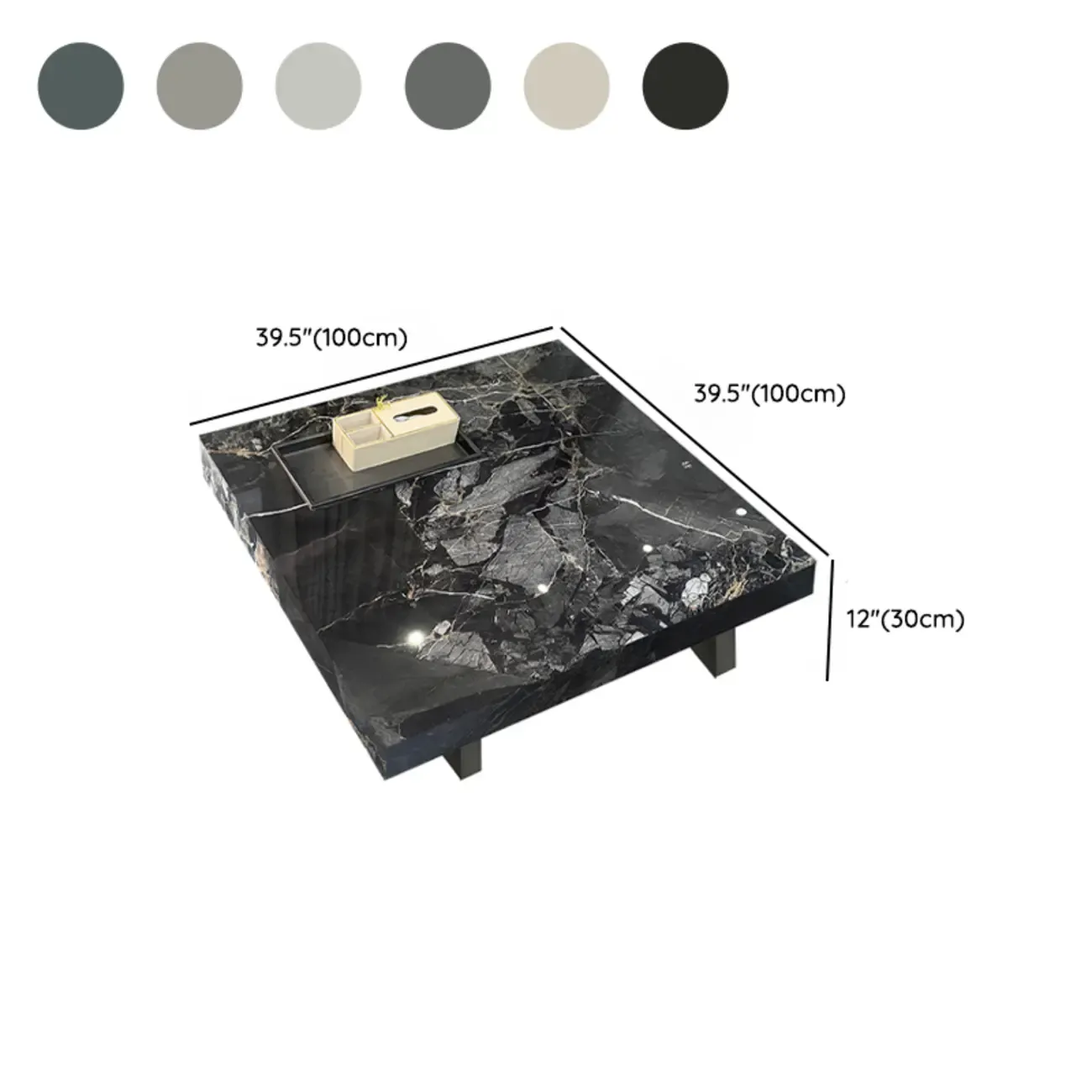 Modern Grey Square Coffee Table with Stainless Steel Base #size