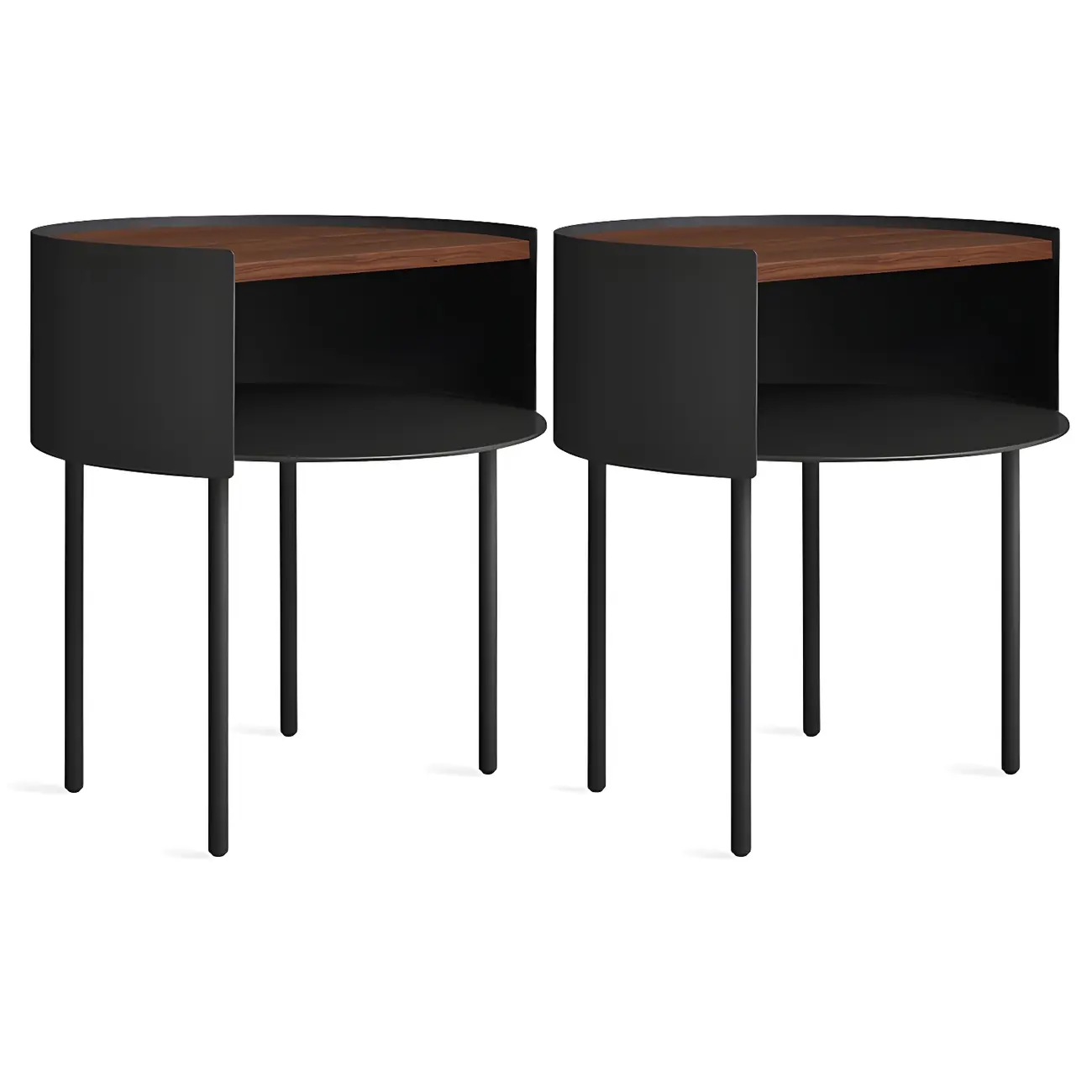 Round Shape Metal Bedside Table with Open Storage Wooden Top Image - 11 | homeyfad