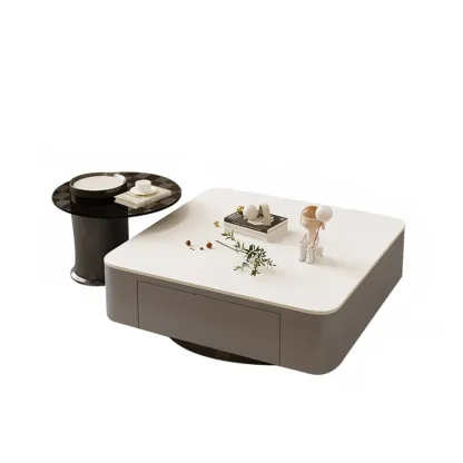 Modern White Glass Square Coffee Table Set with 2-Drawer Image - 7