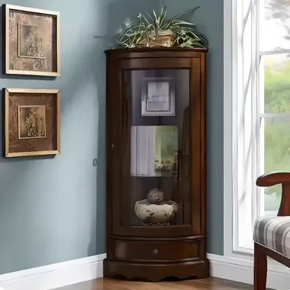 Traditional Wooden Corner Display Cabinet for Living Room Image - 5
