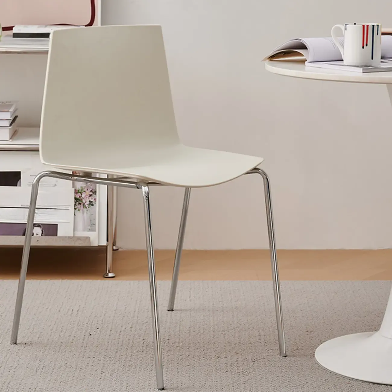 Minimalist Plastic Stackable Metal Armless Dining Chair Image - 1