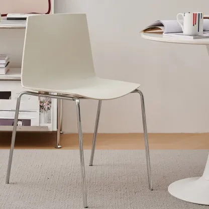 Minimalist Plastic Stackable Metal Armless Dining Chair Image - 1