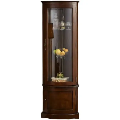 Traditional Wooden Corner Display Cabinet for Living Room Image - 6