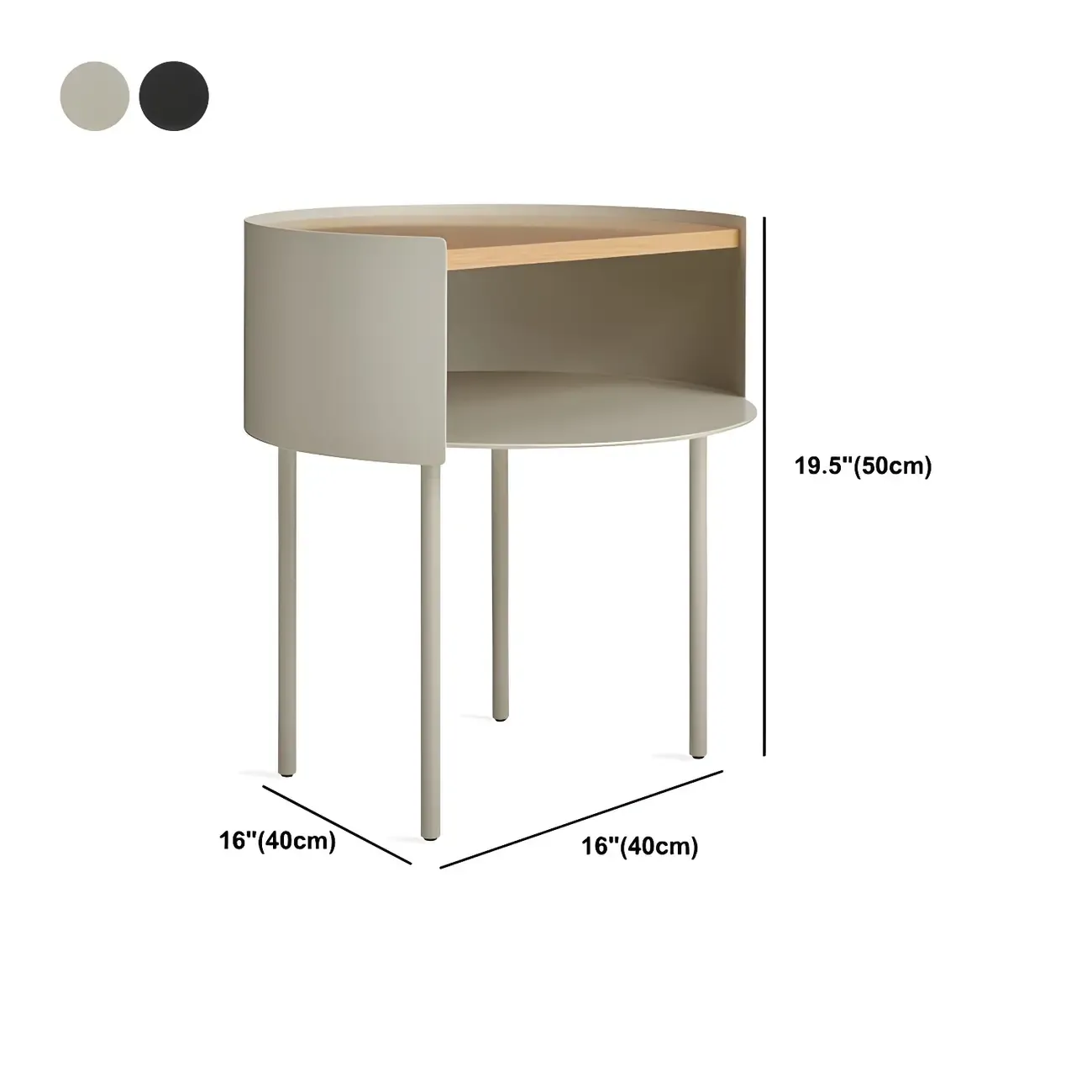 Round Shape Metal Bedside Table with Open Storage Wooden Top Image - 14