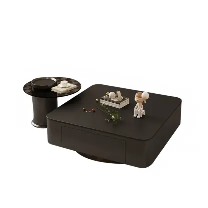 Modern White Glass Square Coffee Table Set with 2-Drawer Image - 10