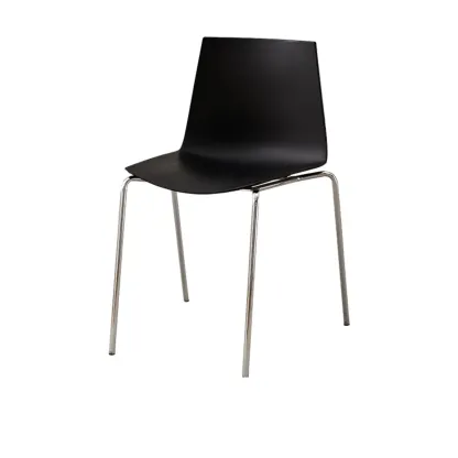 Minimalist Plastic Stackable Metal Armless Dining Chair Image - 2