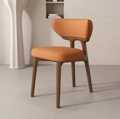 Scandinavian Low Back Upholstered Wood Dining Chair Image - 2