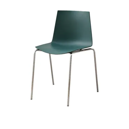 Minimalist Plastic Stackable Metal Armless Dining Chair Image - 3