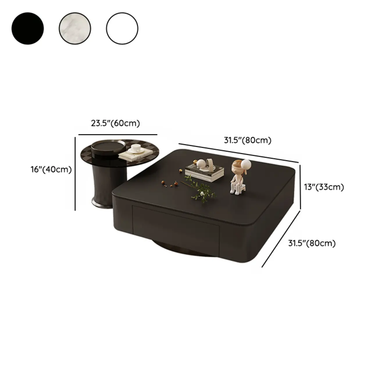 Modern White Glass Square Coffee Table Set with 2-Drawer Image - 12 | homeyfad