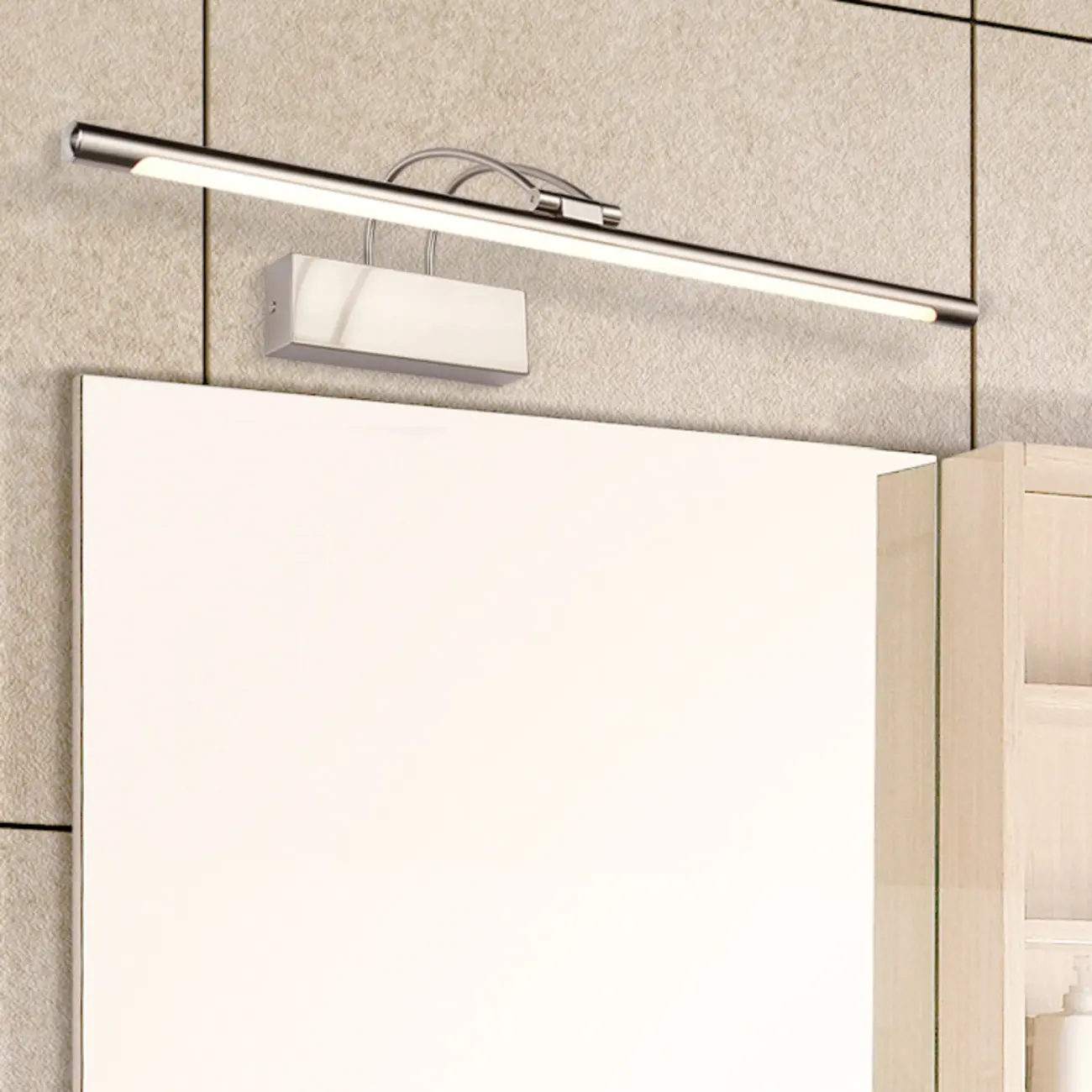 Sleek Black Linear LED Adjustable Vanity Light with Arced Arm for Bedroom Image - 11 | homeyfad