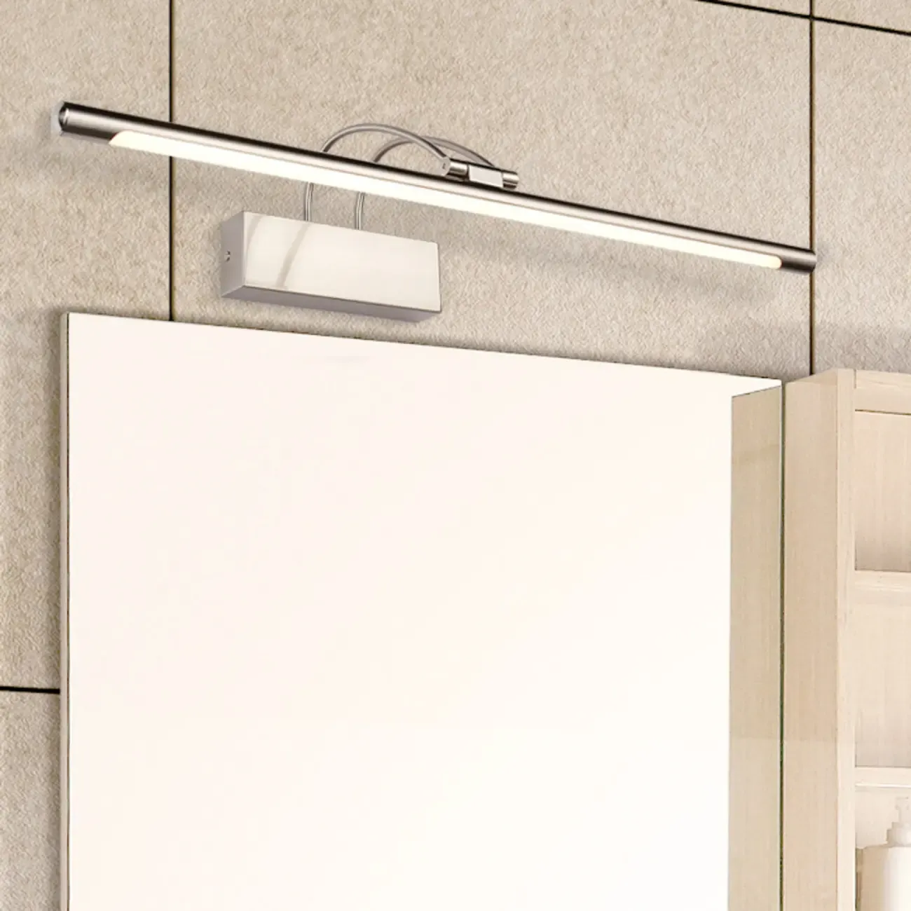 Sleek Black Linear LED Adjustable Vanity Light with Arced Arm for Bedroom Image - 11