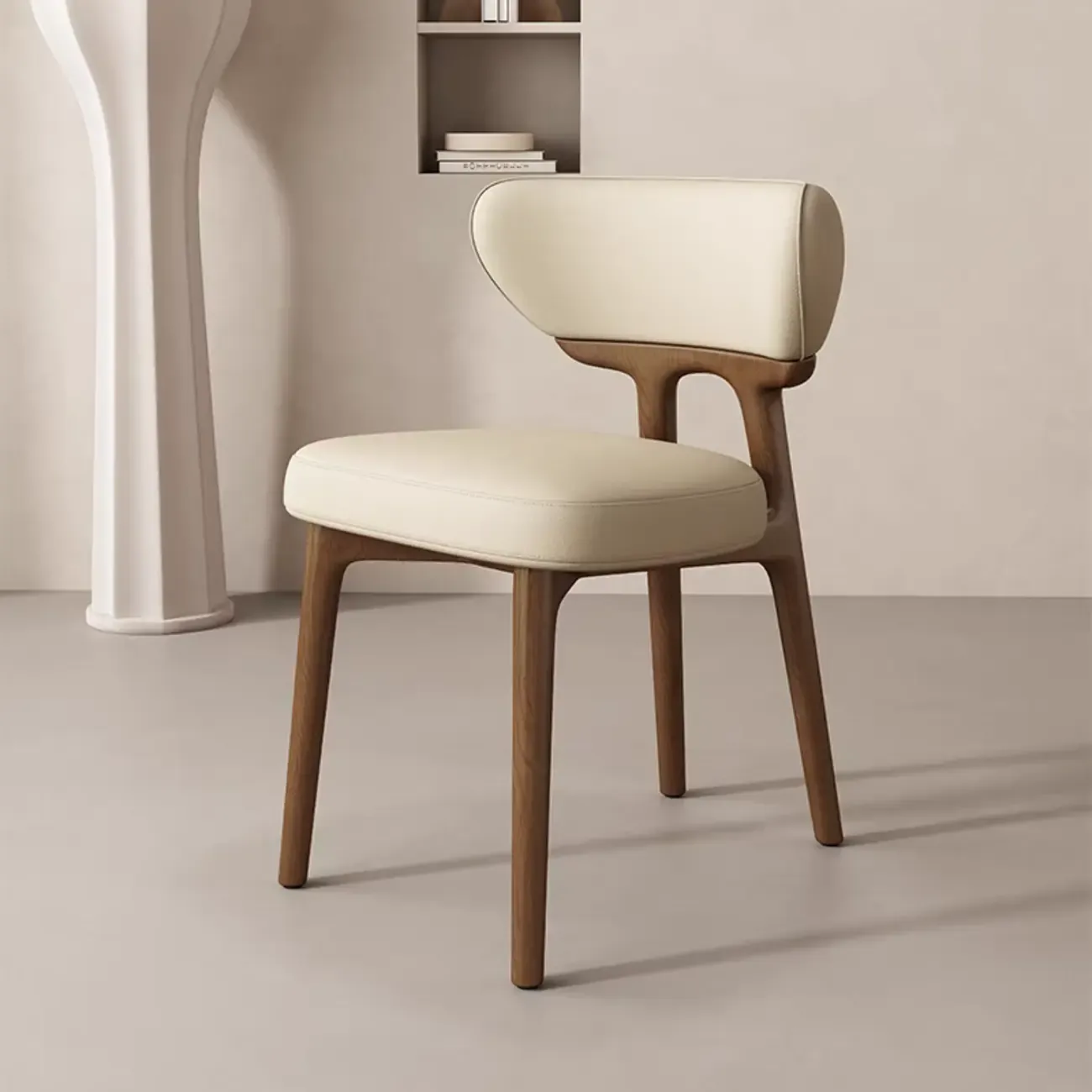 Scandinavian Low Back Upholstered Wood Dining Chair Image - 3