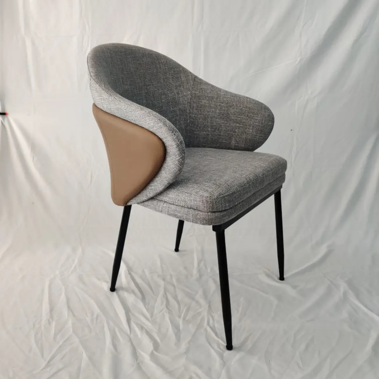 Modern Cotton Upholstered Slop Arm Metal Dining Chair Image - 11