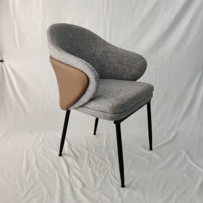 Modern Cotton Upholstered Slop Arm Metal Dining Chair Image - 11