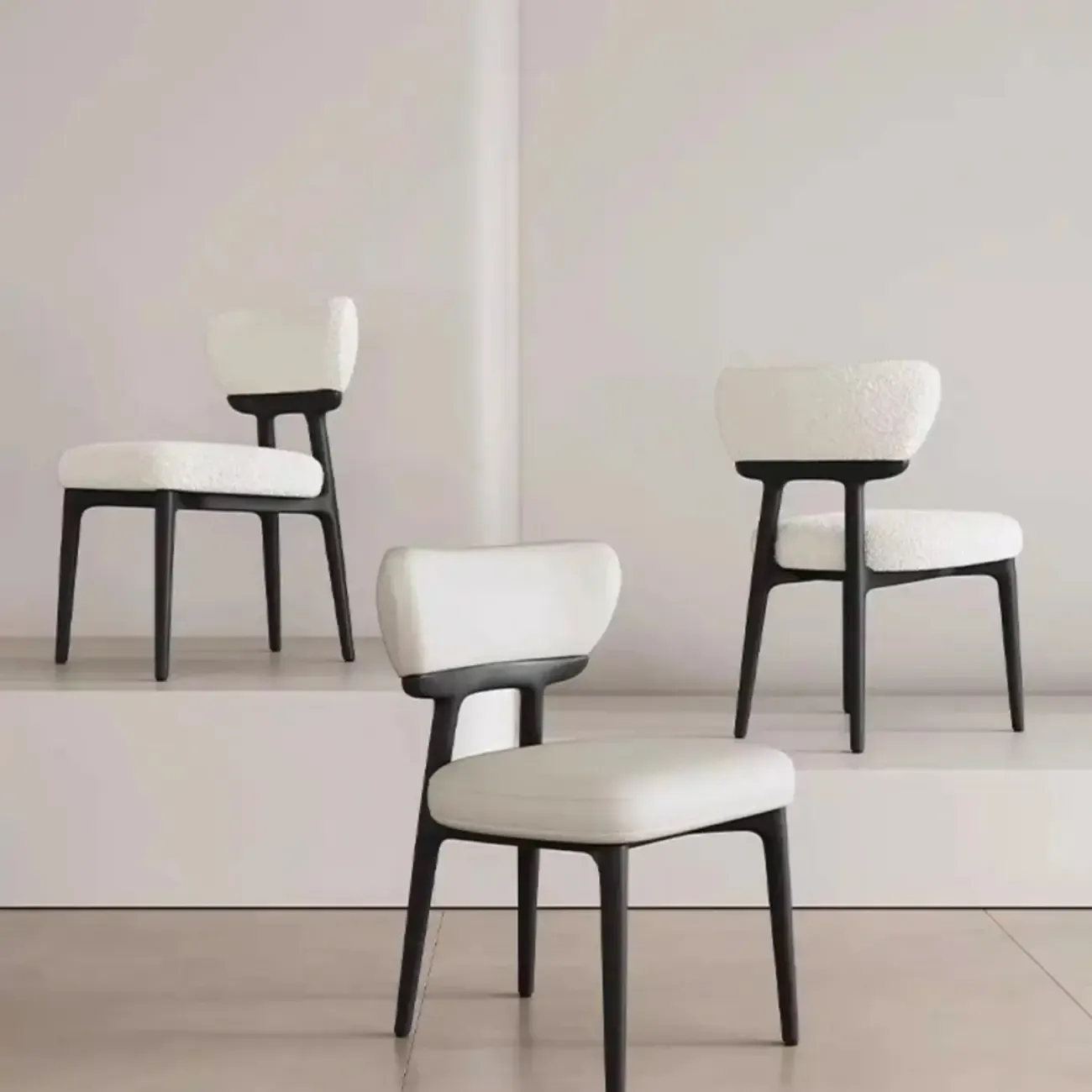 Scandinavian Low Back Upholstered Wood Dining Chair Image - 4