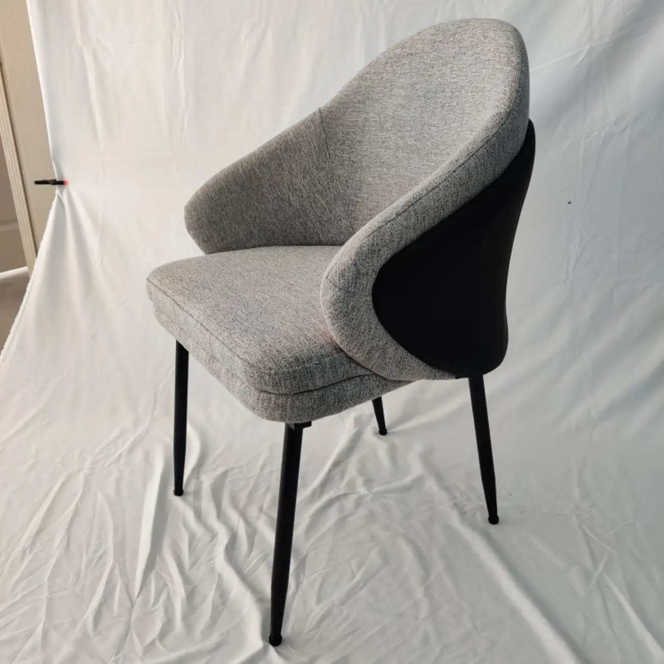 Modern Cotton Upholstered Slop Arm Metal Dining Chair Image - 9 | homeyfad