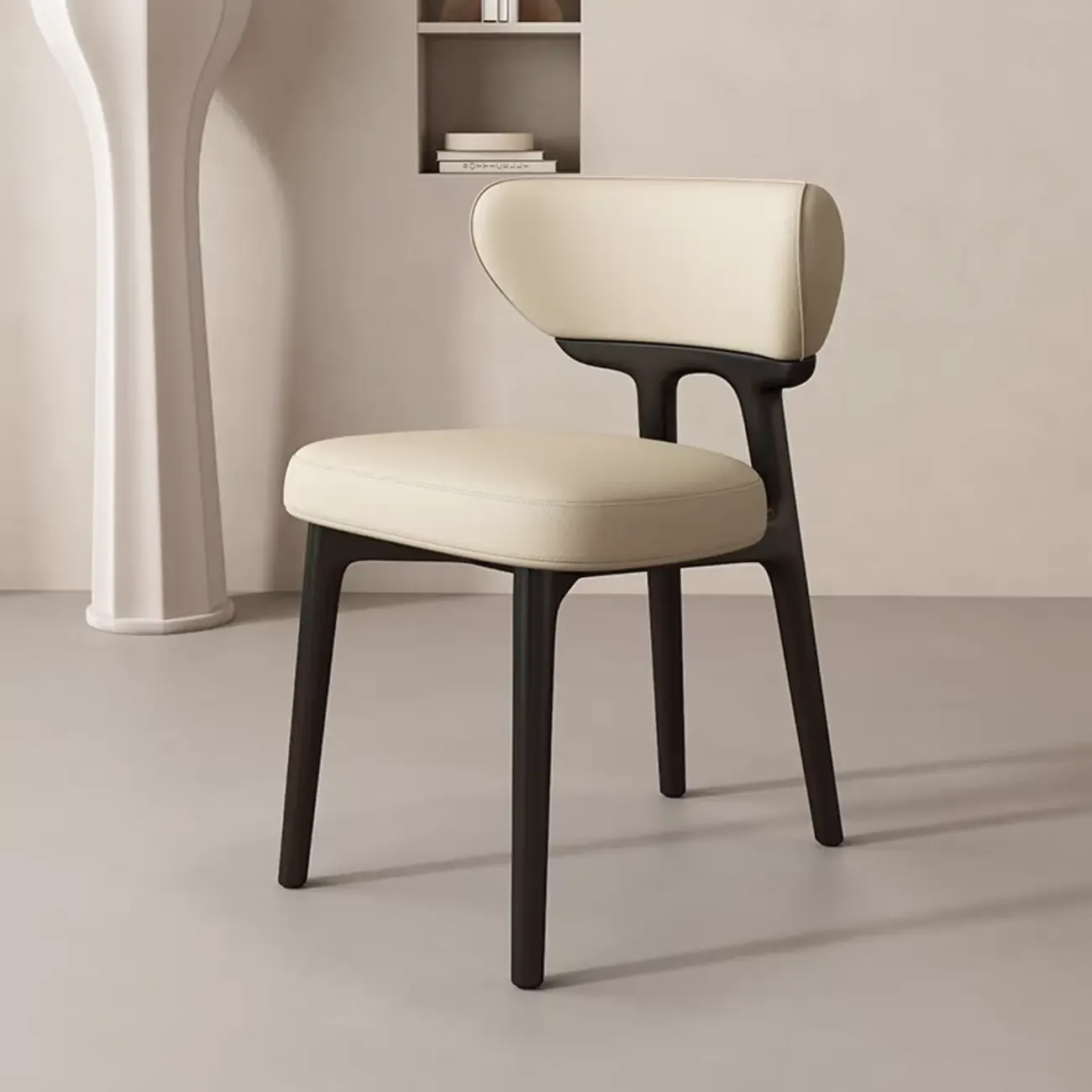 Scandinavian Low Back Upholstered Wood Dining Chair Image - 5