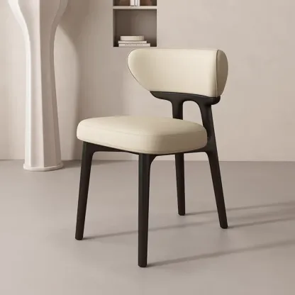 Scandinavian Low Back Upholstered Wood Dining Chair Image - 5