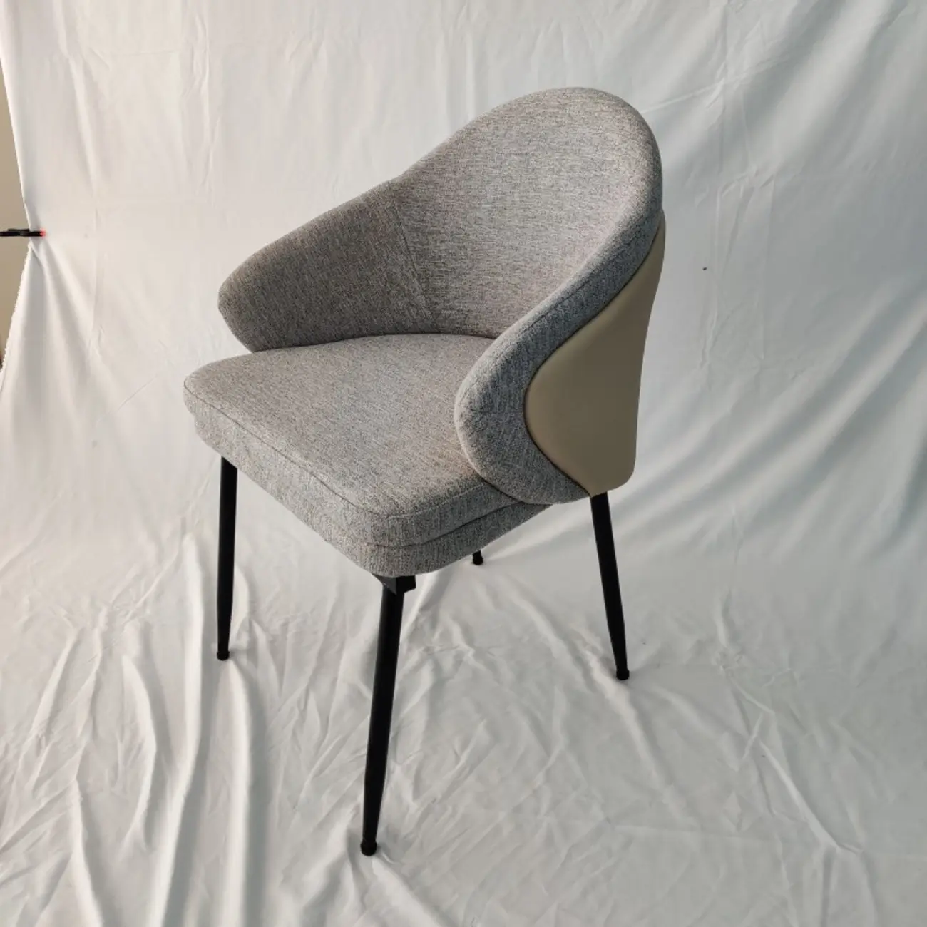 Modern Cotton Upholstered Slop Arm Metal Dining Chair Image - 10 | homeyfad