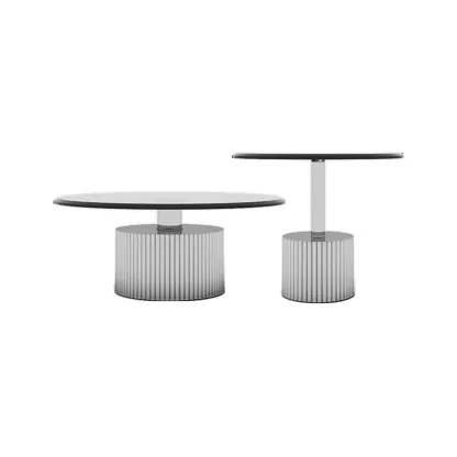 Modern Waterproof Glass Round Coffee Table with Silver Base Image - 7