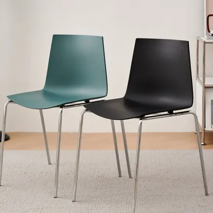 Minimalist Plastic Stackable Metal Armless Dining Chair Image - 8