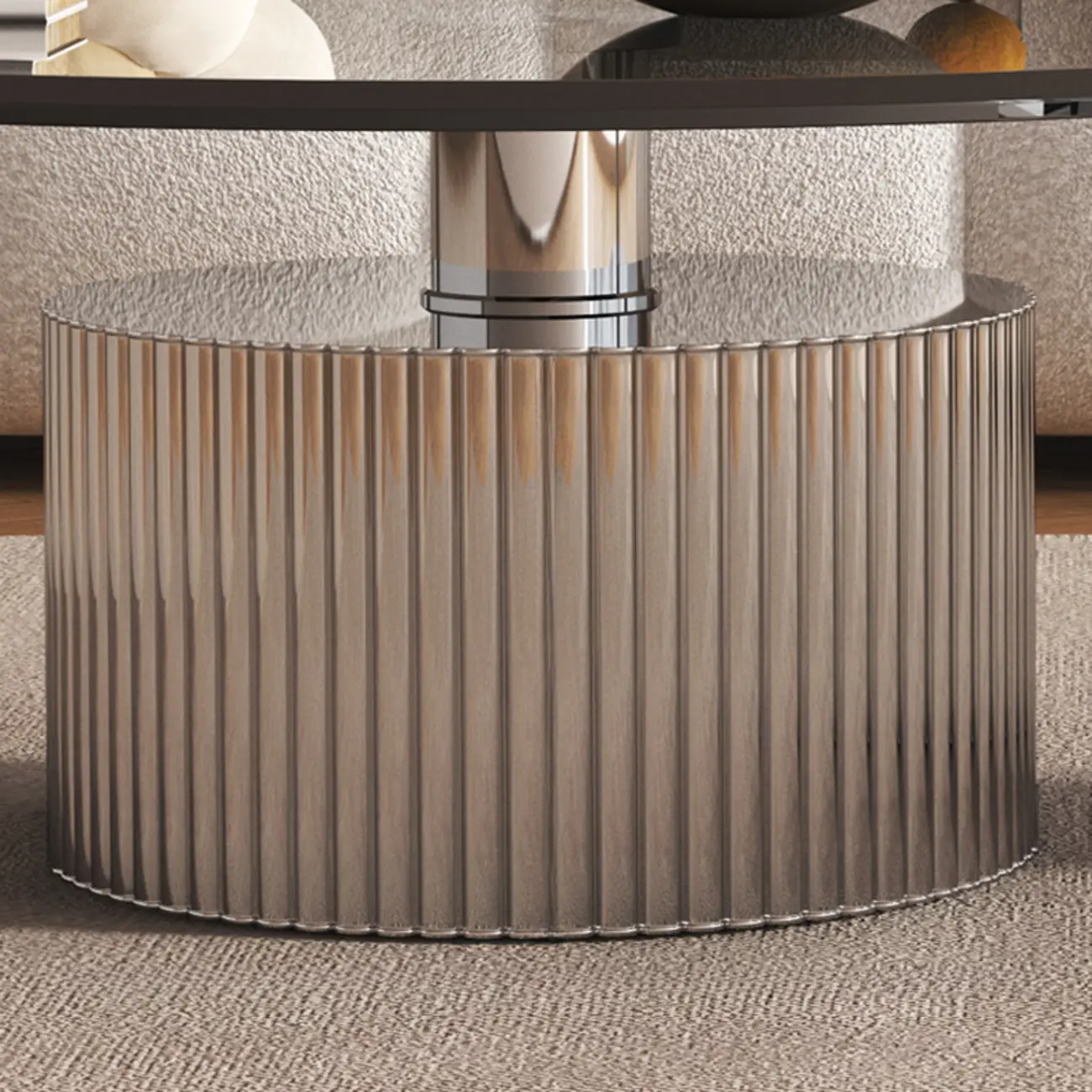 Modern Waterproof Glass Round Coffee Table with Silver Base Image - 8 | homeyfad
