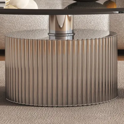 Modern Waterproof Glass Round Coffee Table with Silver Base Image - 8