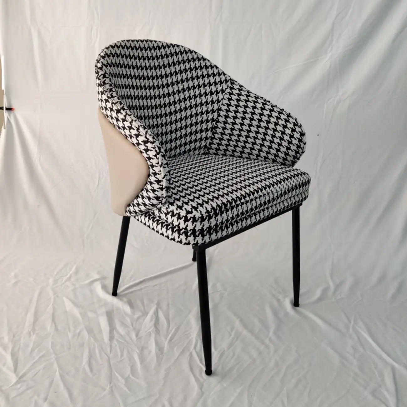 Modern Cotton Upholstered Slop Arm Metal Dining Chair Image - 12 | homeyfad